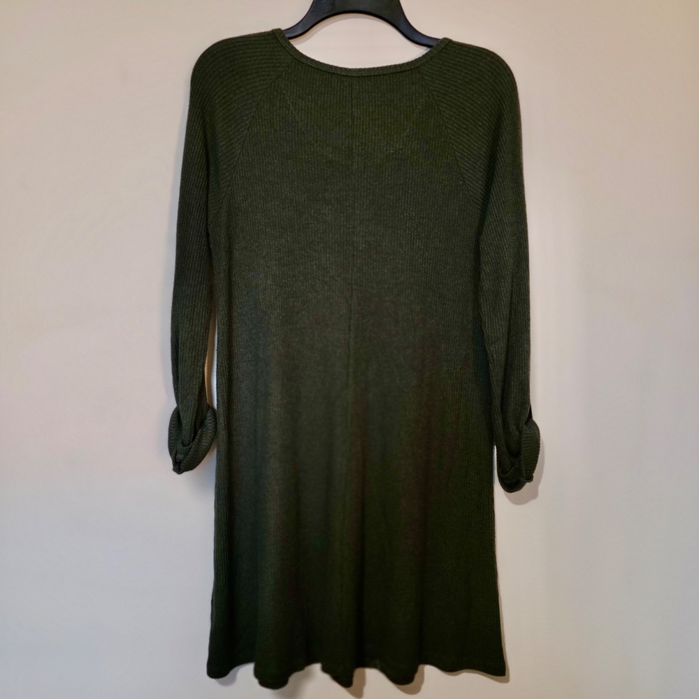 Z Supply Olive Green Ribbed Henley Mini Dress Long Sleeve Large Comfy Chic - Picture 6 of 7